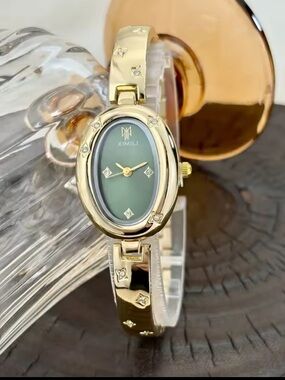 Anthropologie Gold Bracelet Watch with Green Dial